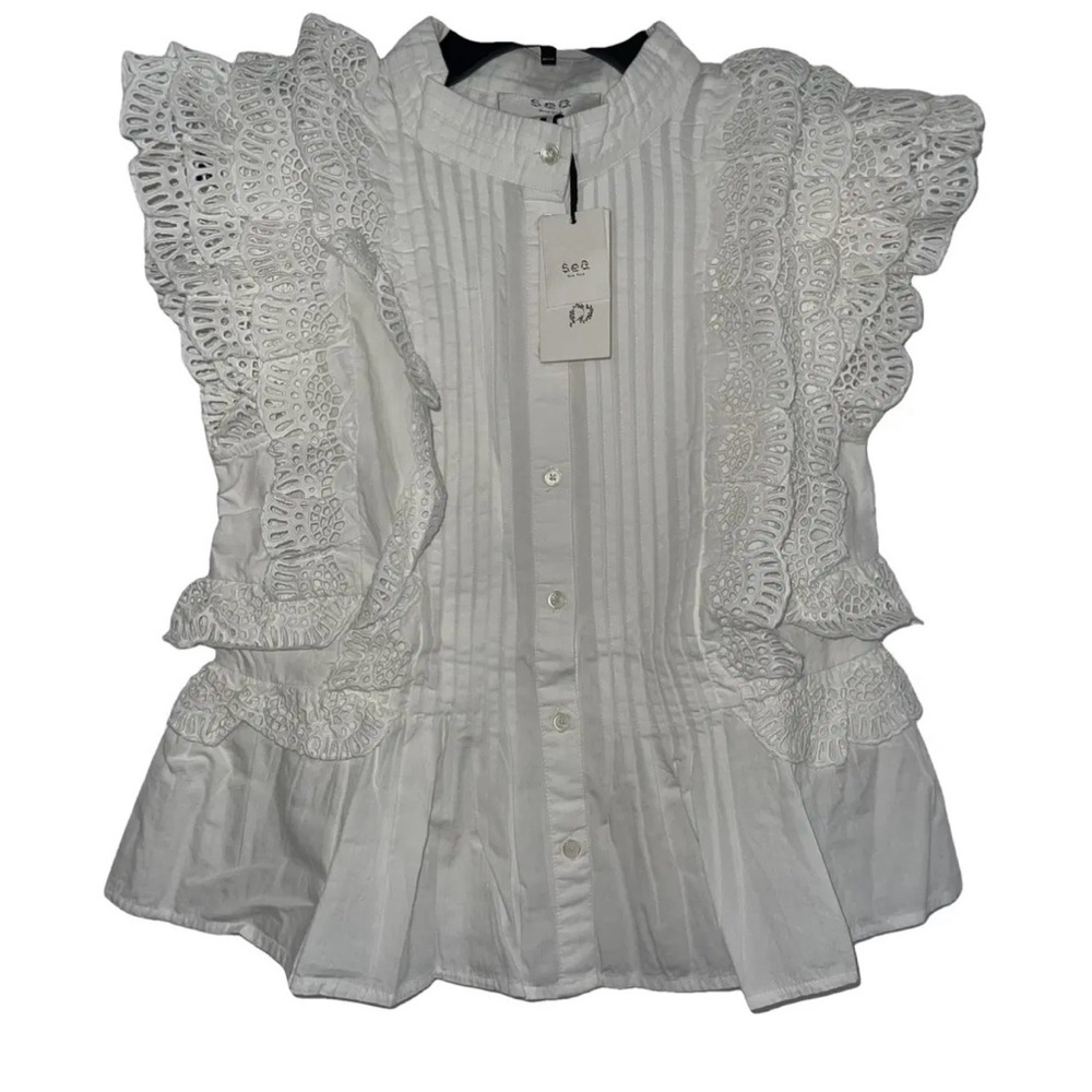 Sea White Ruffle Sleeve Top